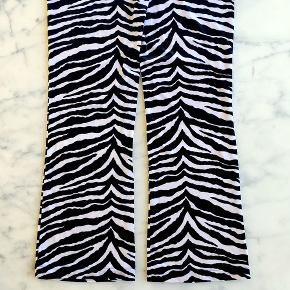 NWOT. Black and White Zebra Prints High-Waisted Stretch Velvet Flare Pant. - Picture 6 of 6